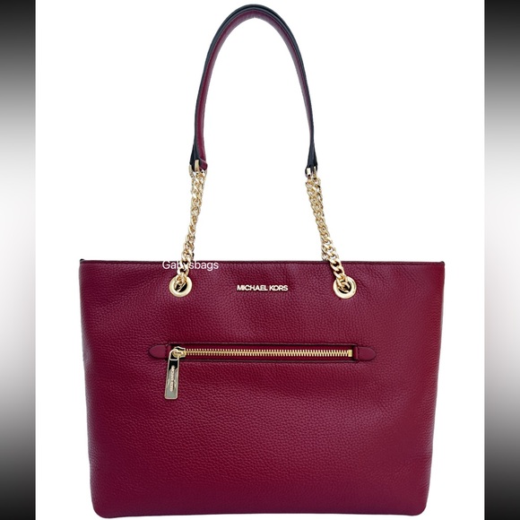 Michael Kors Jet Set Medium Front Pocket Chain Top Zip Tote Mulberry Leather - Picture 4 of 6